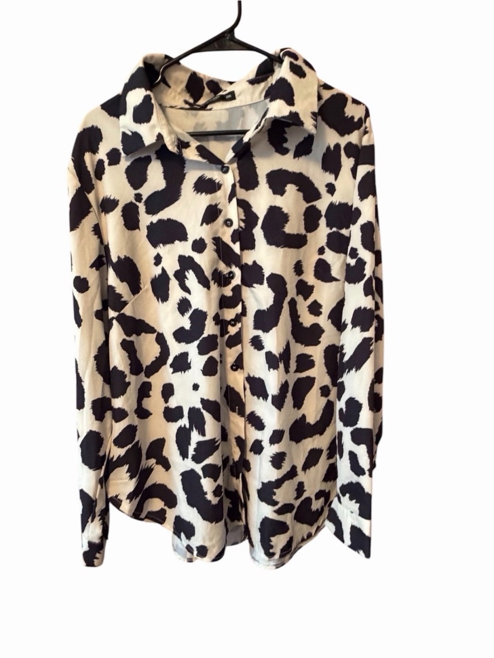 SHEIN Curve 3XL Leopard Print Button Front Blouse Long Sleeve Top